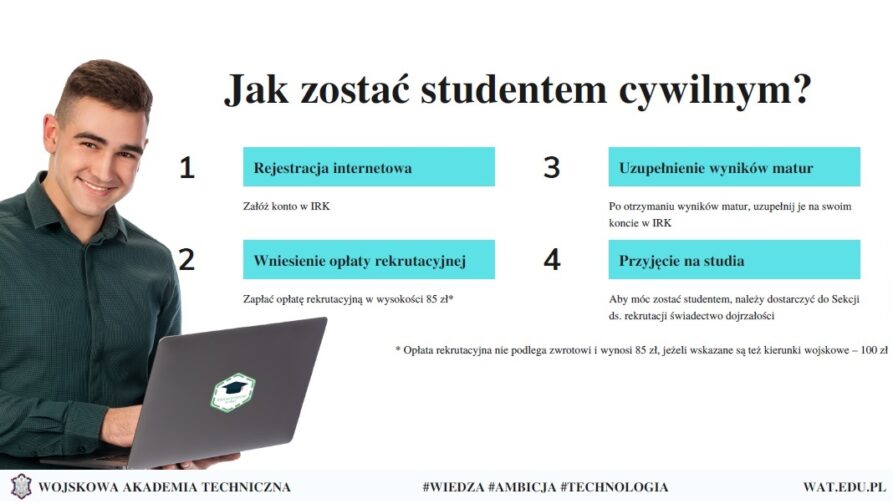 Grafika z prezentacji rekrutacyjnej na studia w Wojskowej Akademii Technicznej w Warszawie.