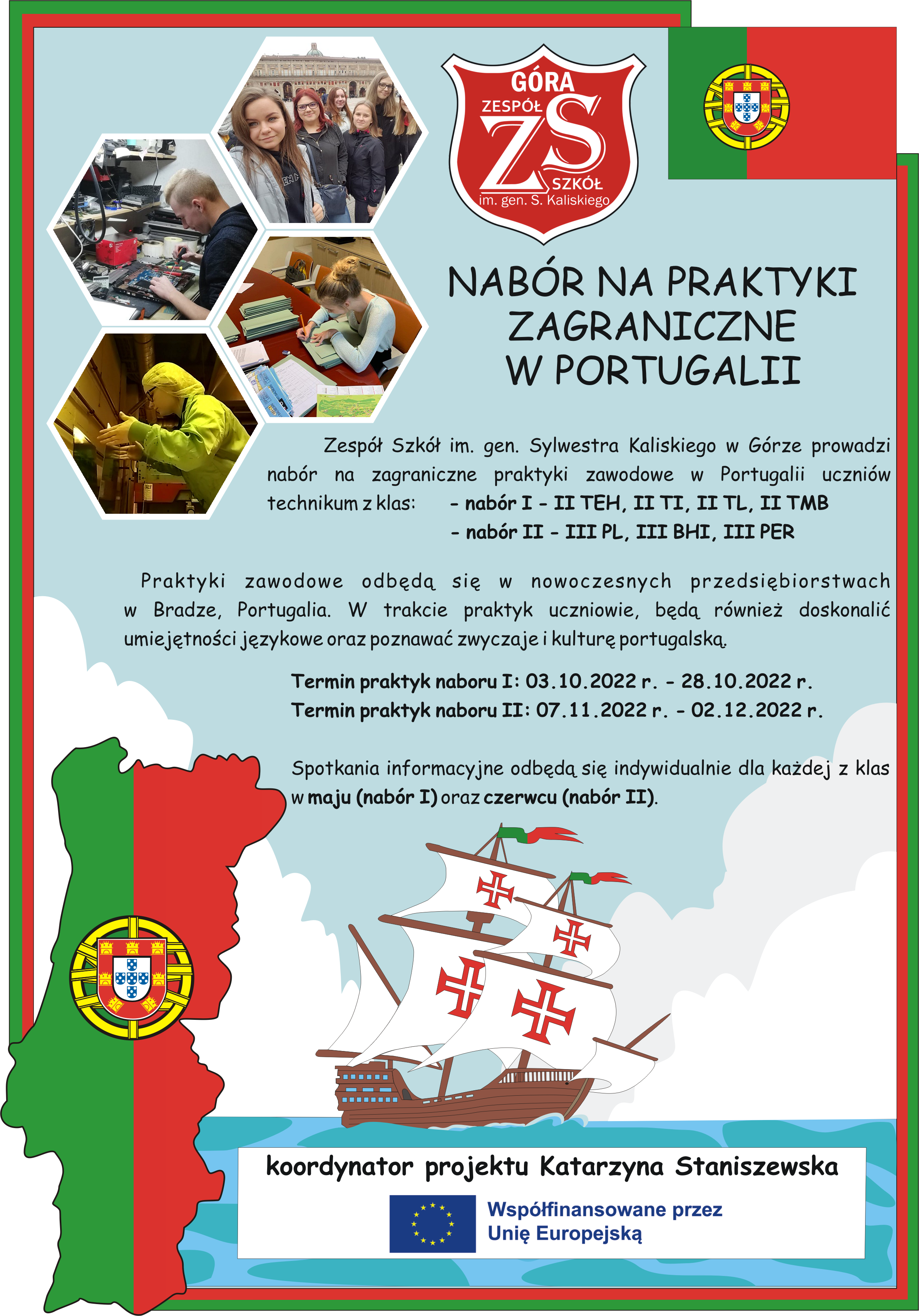 Plakat - nabór na praktyki zagraniczne w Portugalii.