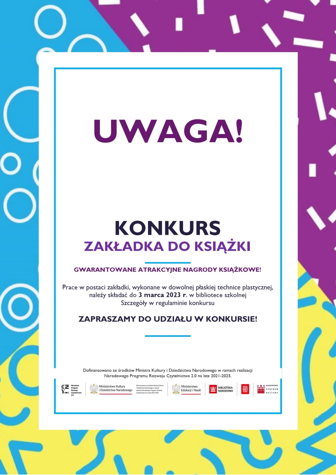 Plakat promujący konkurs "Zakładka do książki"
