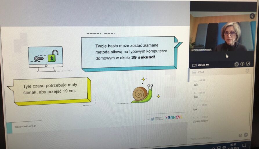 Przykładowy zrzut ekranu z lekcji online realizowanych w ramach projektu Bakcyl.